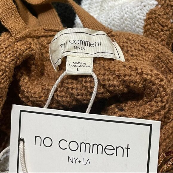 NWT no Comment long Sleeve lace Up Back Brown Black White Striped Sweater size L - Picture 9 of 14
